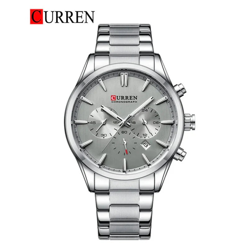 M:8446 Curren Stylish Roman GRAY Dial Chronograph Analog Quartz Men's Watch. - Timecheck