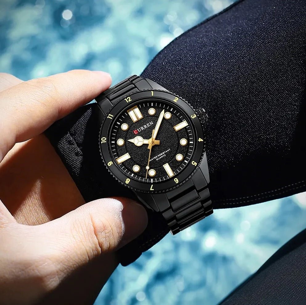 M:8450 Curren Black Dial Black Stainless Steel Chain Quartz Analog Men's Watch. - Timecheck