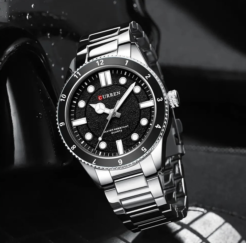 M:8450 Curren Black Dial silver Stainless Steel Chain Quartz Analog Men's Watch. - Timecheck