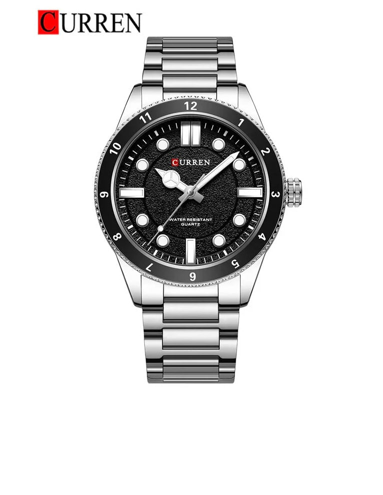M:8450 Curren Black Dial silver Stainless Steel Chain Quartz Analog Men's Watch. - Timecheck