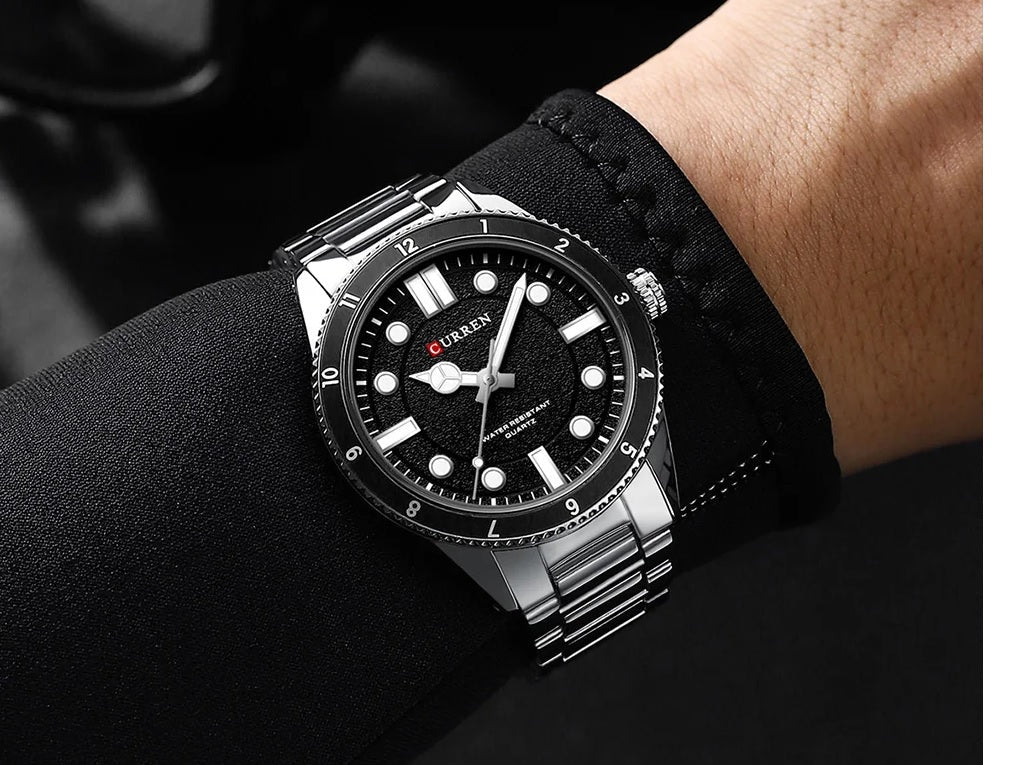 M:8450 Curren Black Dial silver Stainless Steel Chain Quartz Analog Men's Watch. - Timecheck