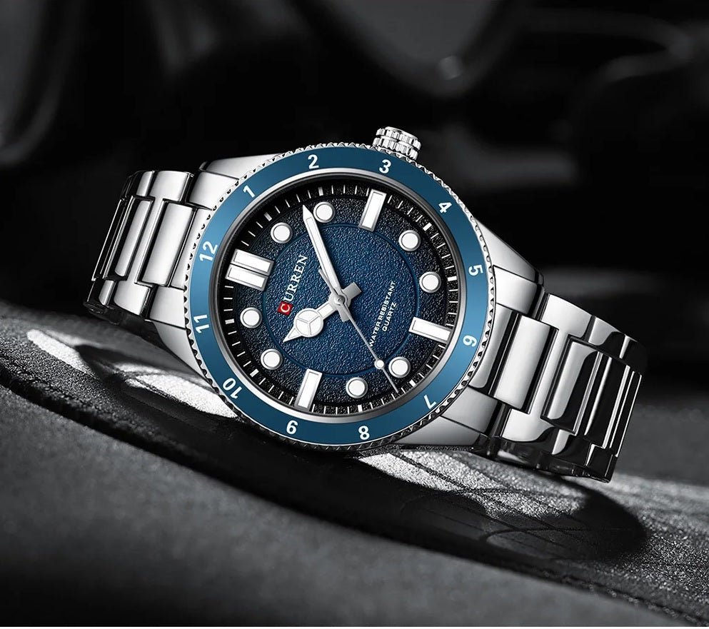 M:8450 Curren Blue Dial silver Stainless Steel Chain Quartz Analog Men's Watch. - Timecheck