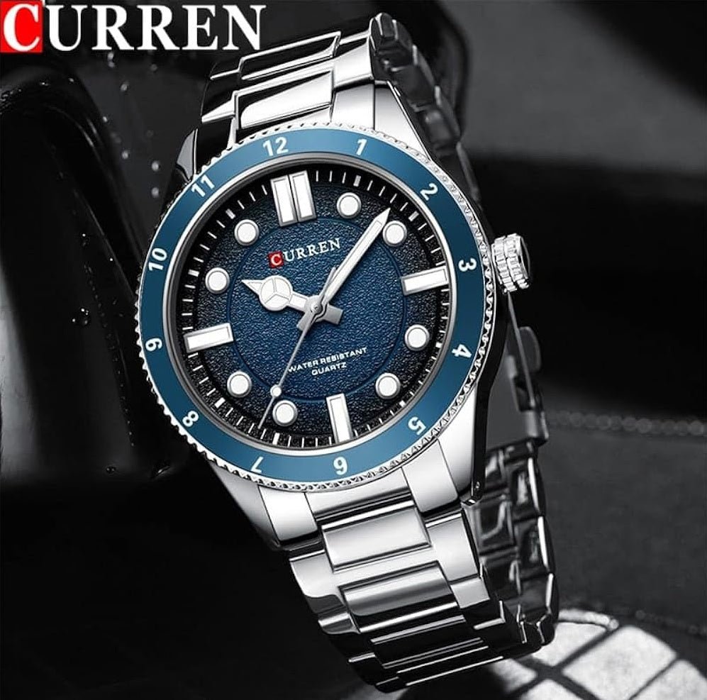 M:8450 Curren Blue Dial silver Stainless Steel Chain Quartz Analog Men's Watch. - Timecheck