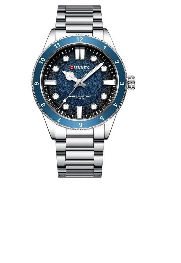 M:8450 Curren Blue Dial silver Stainless Steel Chain Quartz Analog Men's Watch. - Timecheck