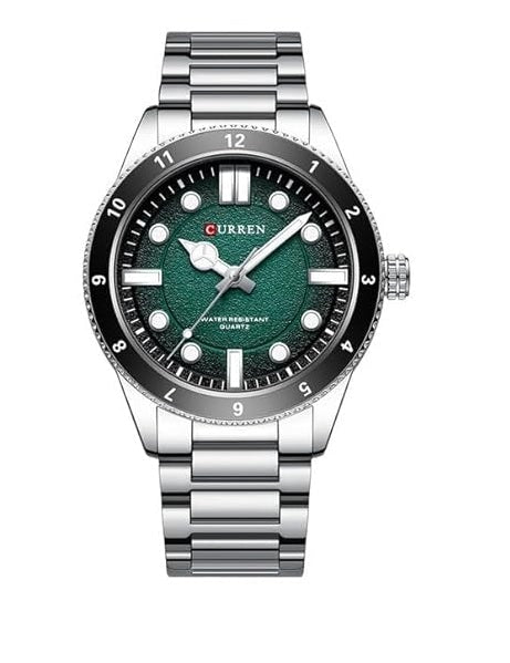 M:8450 Curren green Dial silver Stainless Steel Chain Quartz Analog Men's Watch. - Timecheck