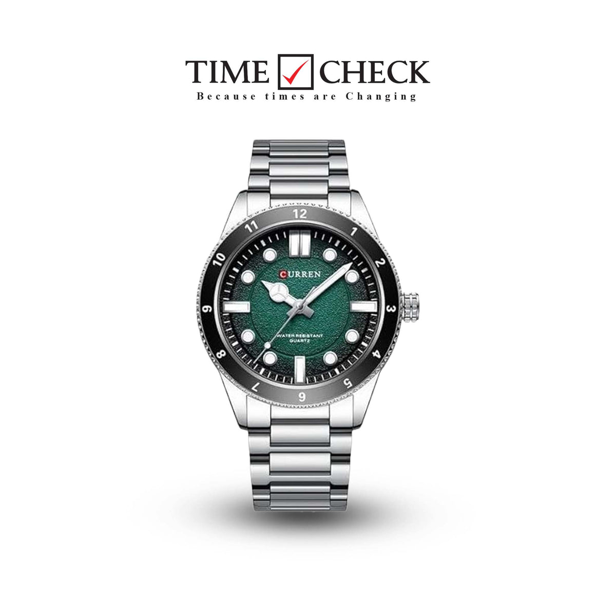 M:8450 Curren green Dial silver Stainless Steel Chain Quartz Analog Men's Watch. - Timecheck