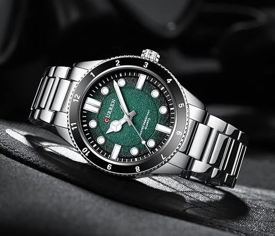 M:8450 Curren green Dial silver Stainless Steel Chain Quartz Analog Men's Watch. - Timecheck