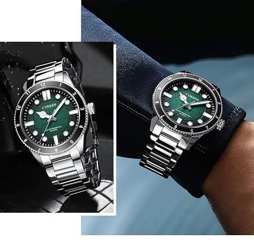 M:8450 Curren green Dial silver Stainless Steel Chain Quartz Analog Men's Watch. - Timecheck