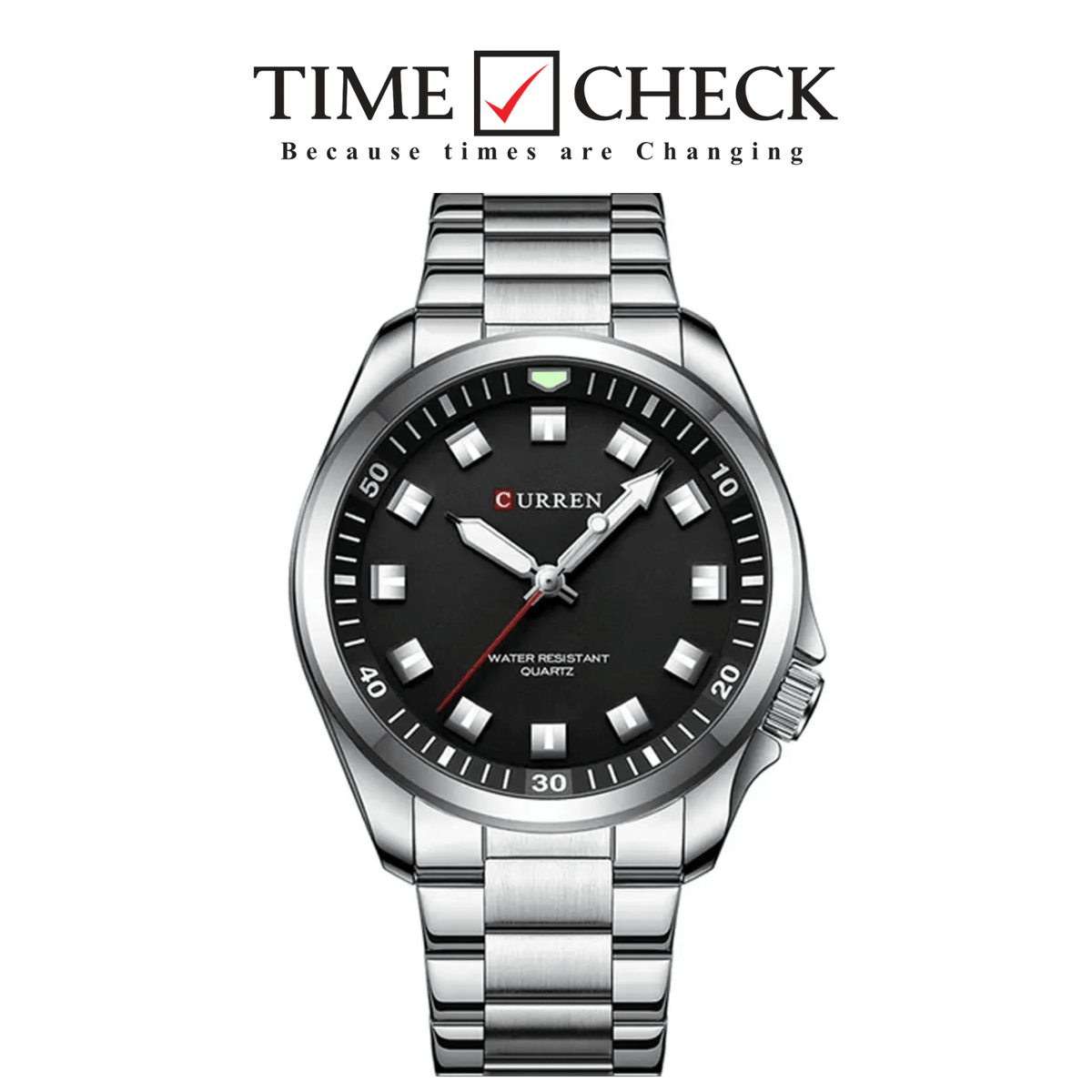 M:8451 CURREN BLACK DIAL SILVER STAINLESS STEEL CHAIN Wrist Watch FOR MEN WITH BRAND (BOX & BAG) - Timecheck