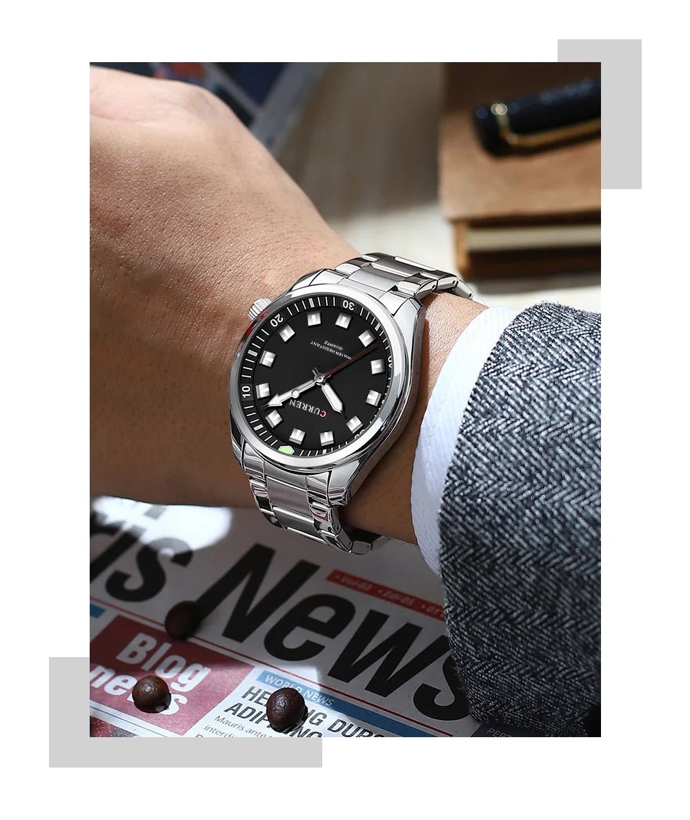 M:8451 CURREN BLACK DIAL SILVER STAINLESS STEEL CHAIN Wrist Watch FOR MEN WITH BRAND (BOX & BAG) - Timecheck