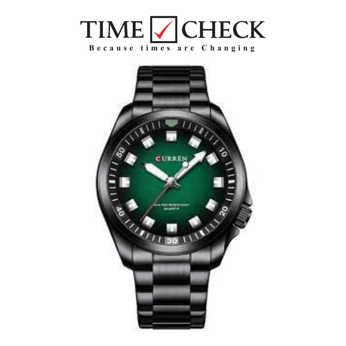 M:8451 CURREN GREEN DIAL BLACK STAINLESS STEEL CHAIN Wrist Watch FOR MEN WITH BRAND (BOX & BAG) - Timecheck