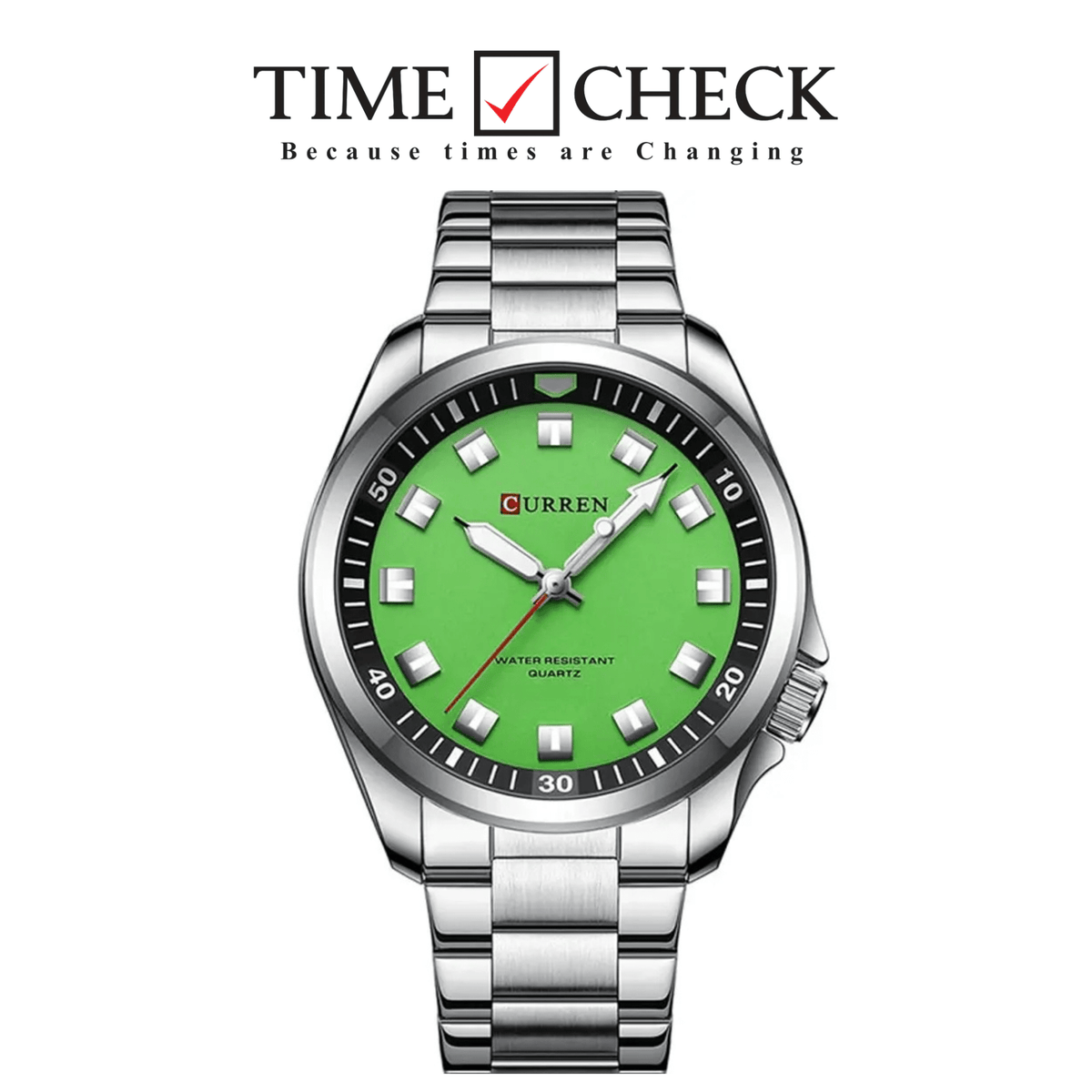 M:8451 CURREN GREEN DIAL SILVER STAINLESS STEEL CHAIN Wrist Watch FOR MEN WITH BRAND (BOX & BAG) - Timecheck