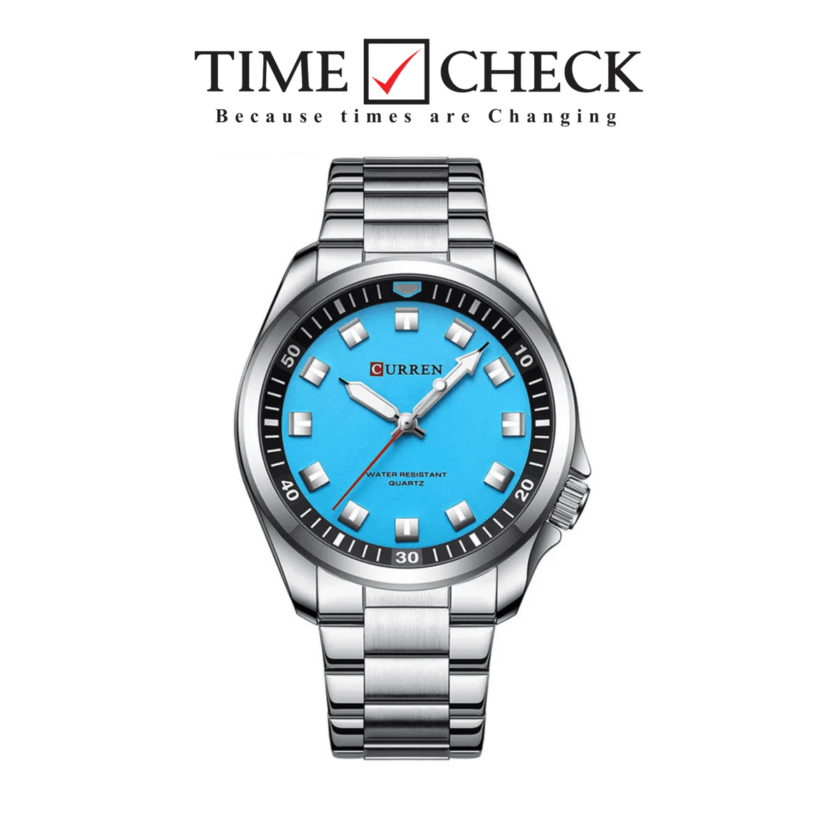 M:8451 CURREN SKY BLUE DIAL SILVER STAINLESS STEEL CHAIN Wrist Watch FOR MEN WITH BRAND (BOX & BAG) - Timecheck