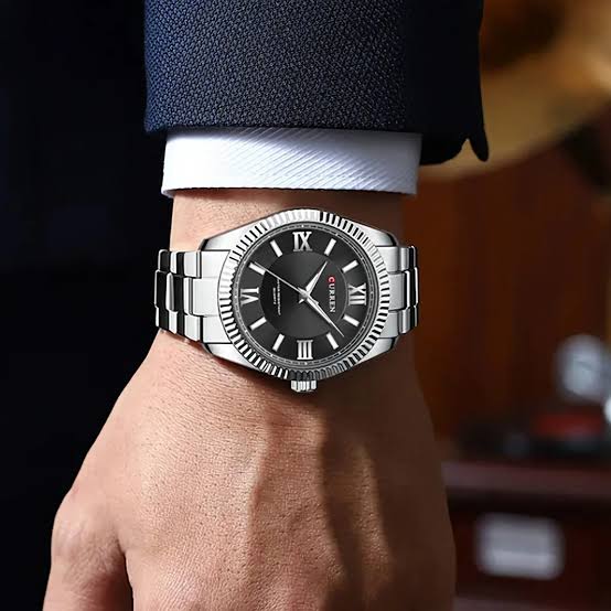 M:8453 CURREN BLACK DIAL SILVER STAINLESS STEEL CHAIN Wrist Watch FOR MEN WITH BRAND (BOX & BAG) - Timecheck