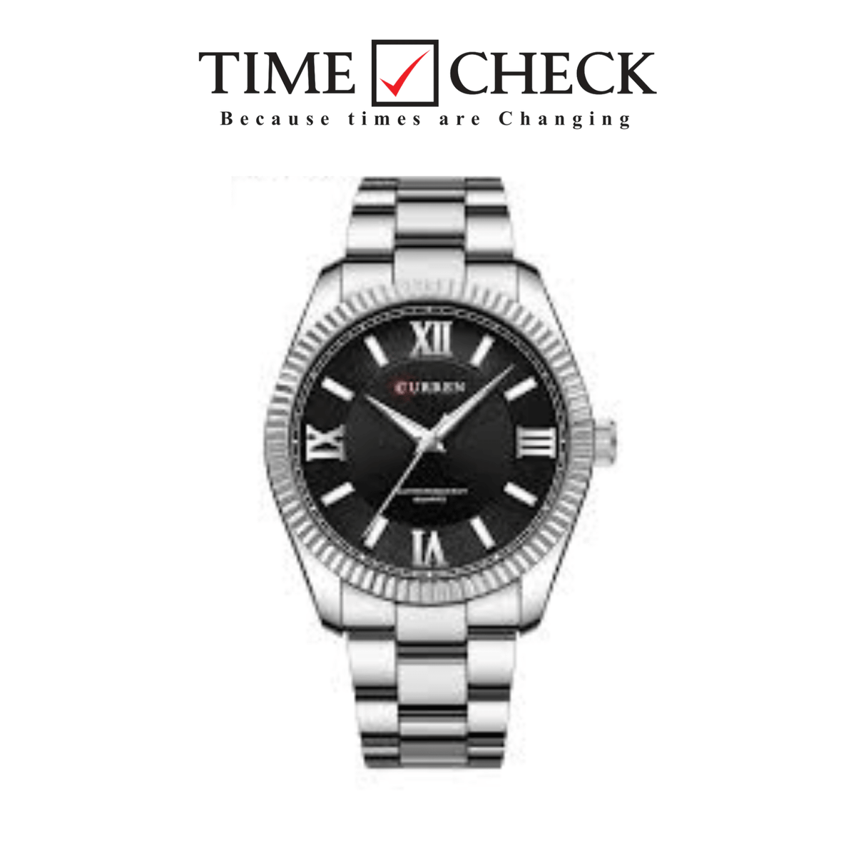 M:8453 CURREN BLACK DIAL SILVER STAINLESS STEEL CHAIN Wrist Watch FOR MEN WITH BRAND (BOX & BAG) - Timecheck