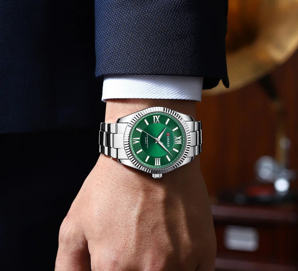 M:8453 CURREN GREEN DIAL SILVER STAINLESS STEEL CHAIN Wrist Watch FOR MEN WITH BRAND (BOX & BAG) - Timecheck