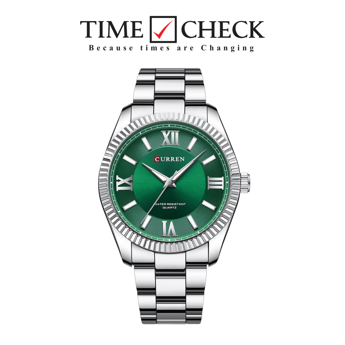 M:8453 CURREN GREEN DIAL SILVER STAINLESS STEEL CHAIN Wrist Watch FOR MEN WITH BRAND (BOX & BAG) - Timecheck