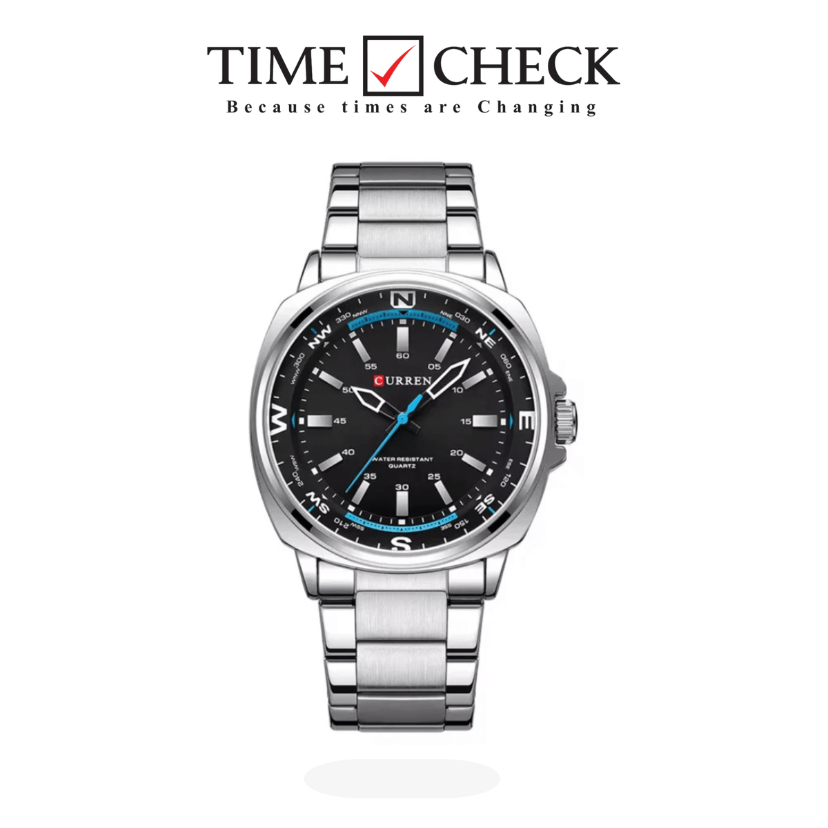 M8455 CURREN Black Dial Silver Stainless Steel Original Wrist Watch For Men With Box&Bag - Timecheck