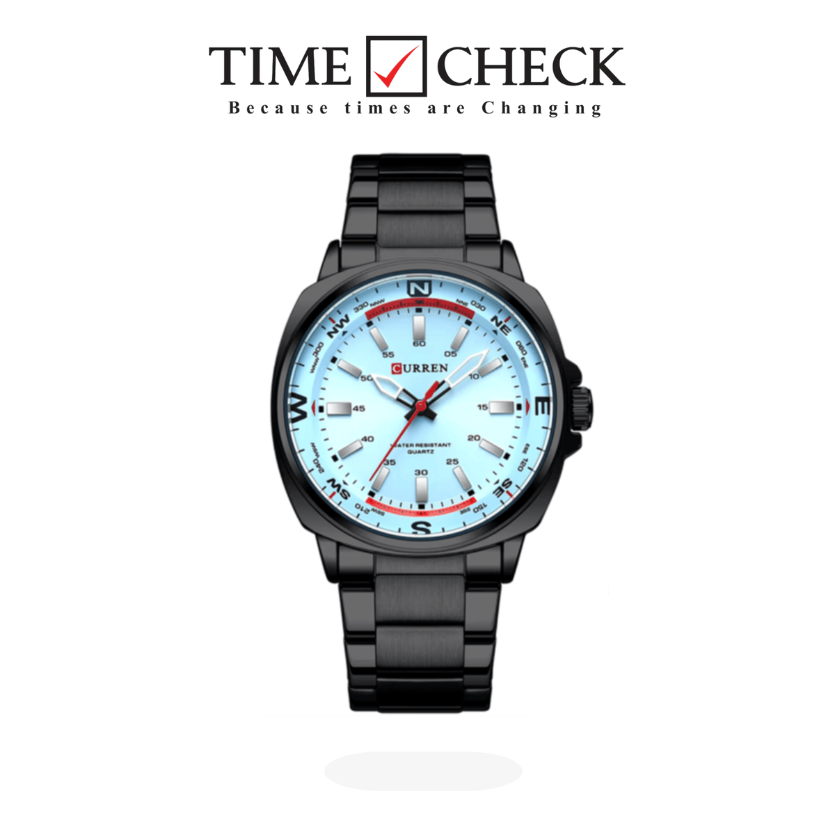M8455 CURREN Sky blue Dial Black Stainless Steel Original Wrist Watch For Men With Box&Bag - Timecheck