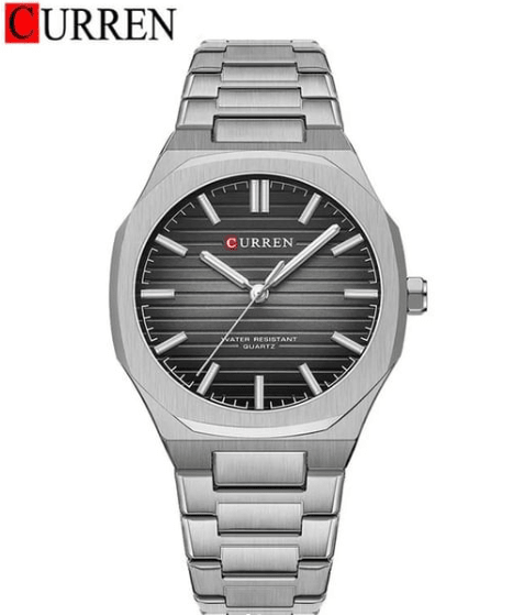 M:8456 Curren Black Dial Silver Stainless Steel Chain Analog Quartz Men's Watch. - Timecheck