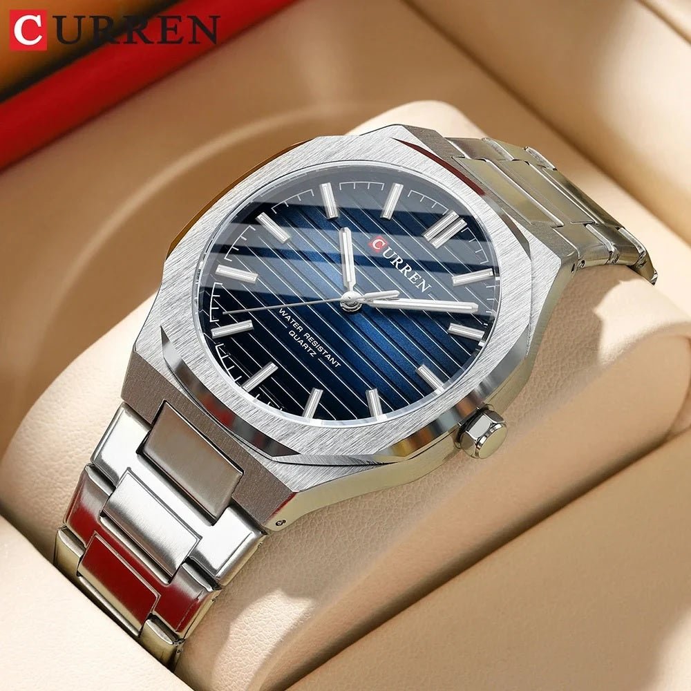 M:8456 Curren BLUE Dial Silver Stainless Steel Chain Analog Quartz Men's Watch. - Timecheck