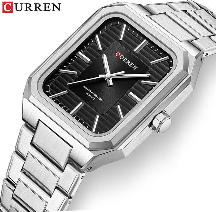 M:8457 curren Black Dial Silver Stainless Steel Chain Analog Quartz Men's Watch. - Timecheck