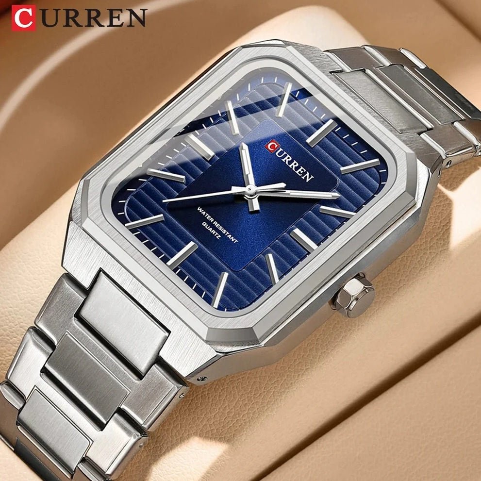 M:8457 curren Blue Dial Silver Stainless Steel Chain Analog Quartz Men's Watch. - Timecheck