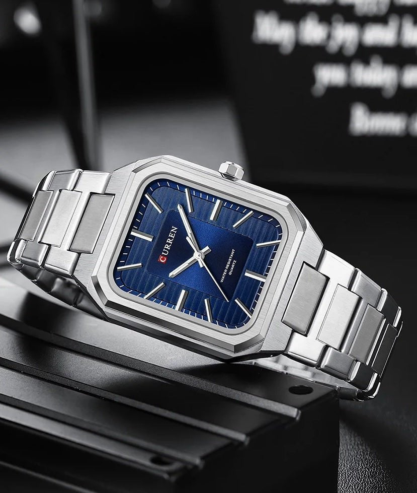 M:8457 curren Blue Dial Silver Stainless Steel Chain Analog Quartz Men's Watch. - Timecheck