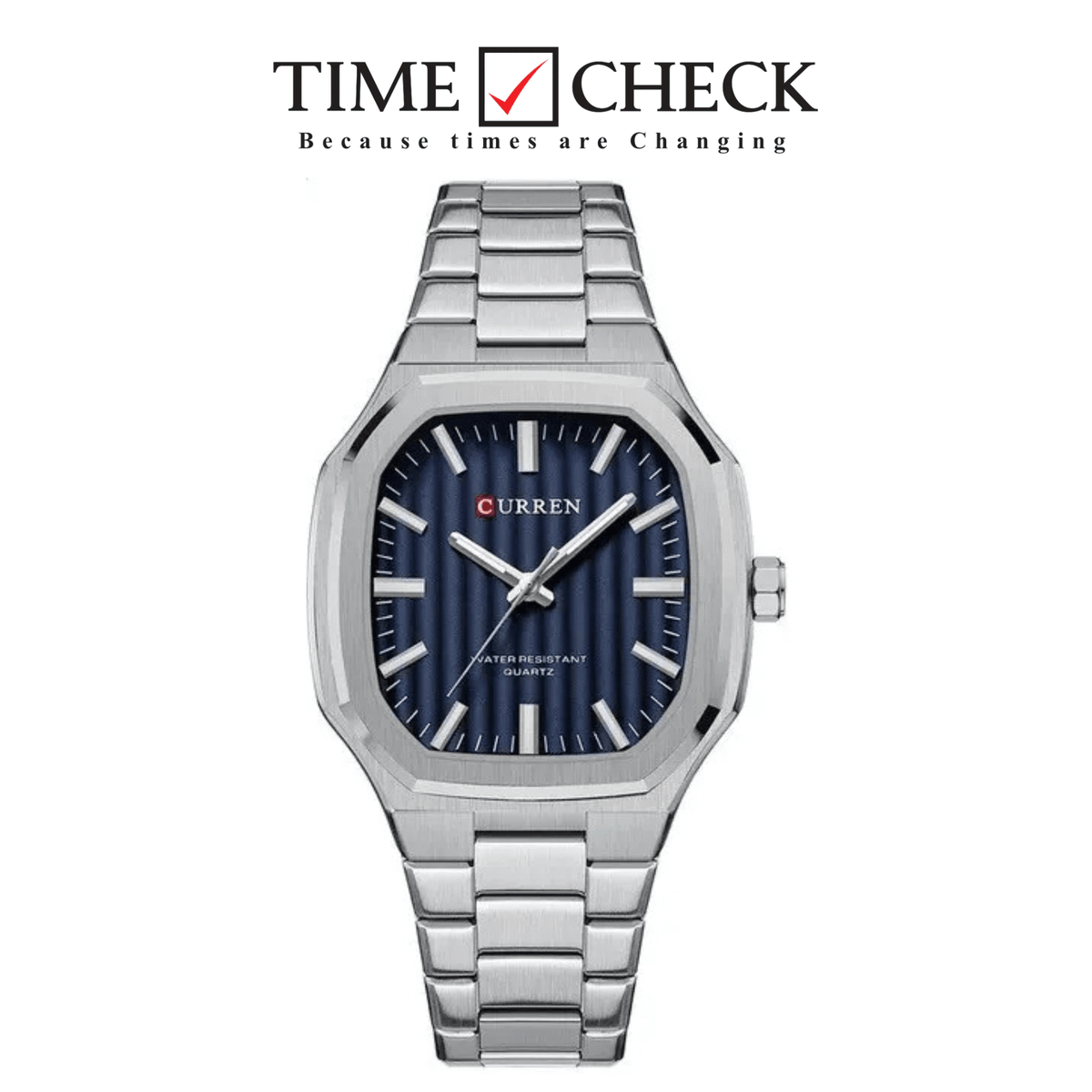 M:8458 CURREN Blue Dial SILVER Stainless Steel Chain Analog Quartz Men's Watch With Box & Bag - Timecheck