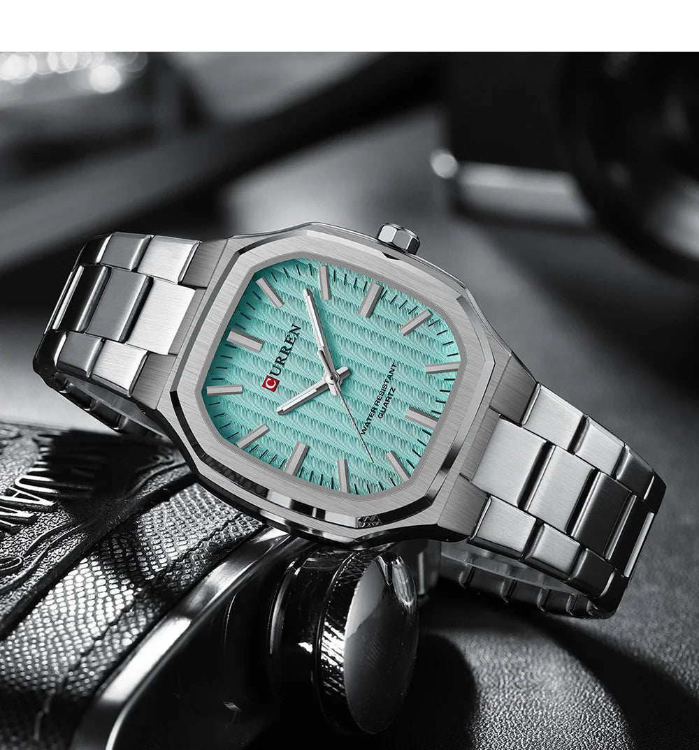 M:8458 Curren TIFNY Dial SILVER Stainless Steel Chain Analog Quartz Men's Watch. - Timecheck