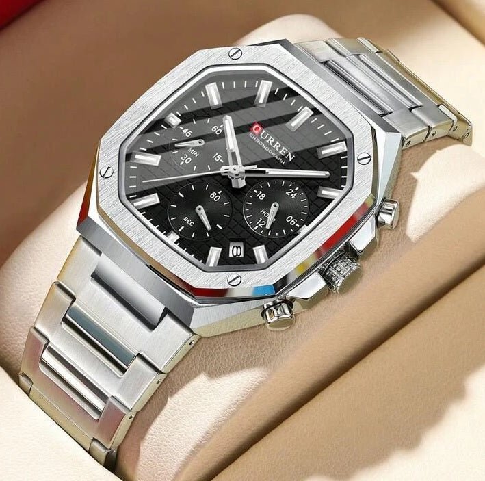 M:8459 Curren BLACK Color Dial Fashion Quartz Clock Analog Chronograph Men's Watch. - Timecheck