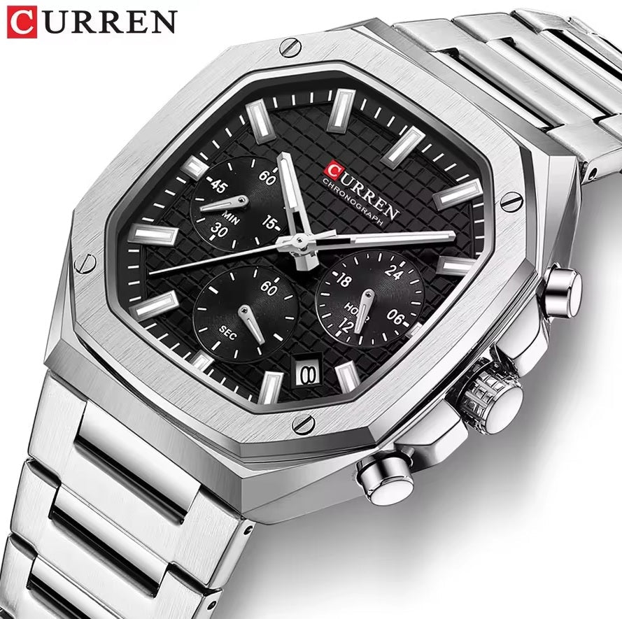 M:8459 Curren BLACK Color Dial Fashion Quartz Clock Analog Chronograph Men's Watch. - Timecheck