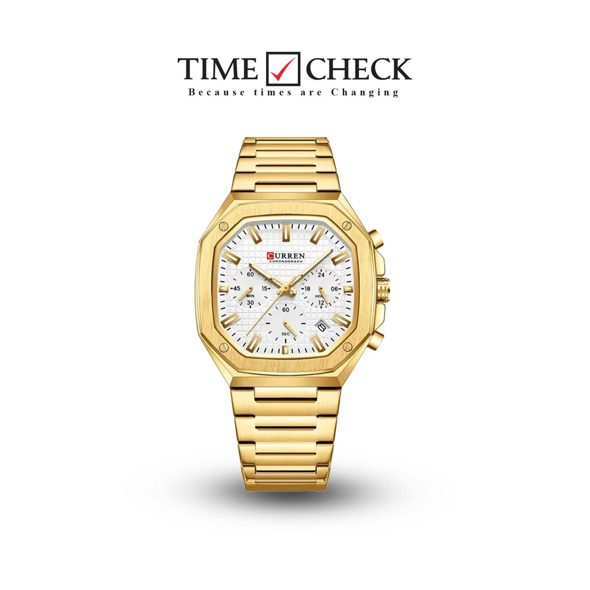 M:8459 Curren white Color Dial Fashion Quartz Clock Analog Chronograph Men's Watch. - Timecheck