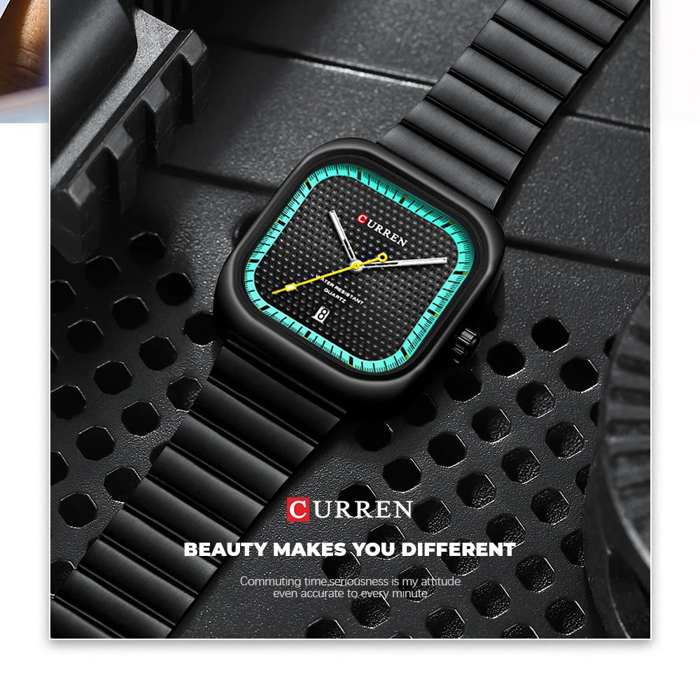 M:8460 Curren black Dial black Stainless Steel Chain Analog Quartz Men's Watch. - Timecheck