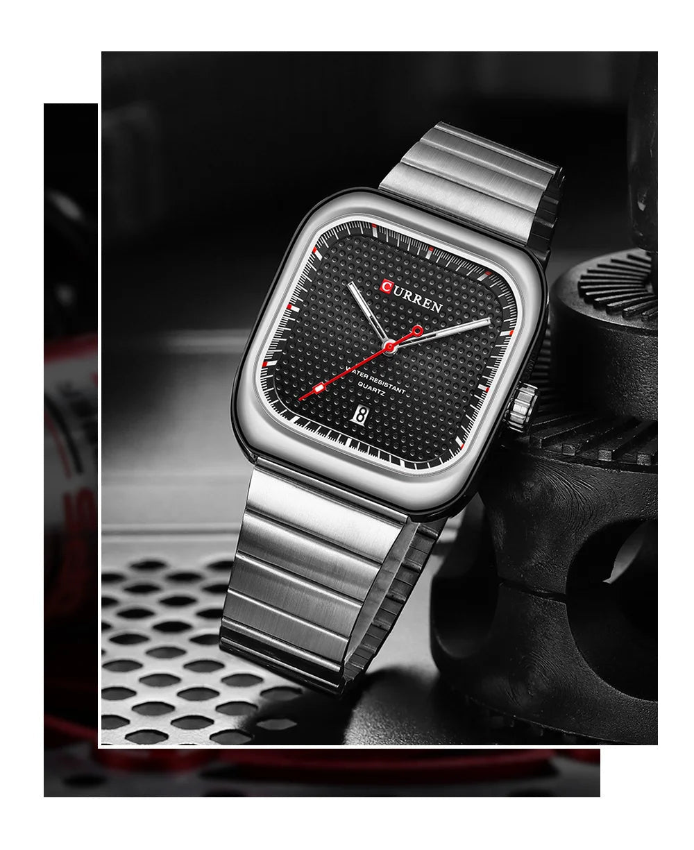 M:8460 Curren BLACK Dial Silver Stainless Steel Chain Analog Quartz Men's Watch - Timecheck