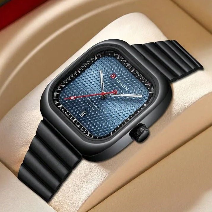 M:8460 curren blue Dial black Stainless Steel Chain Analog Quartz Men's Watch. - Timecheck