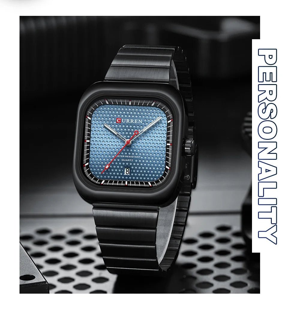 M:8460 curren blue Dial black Stainless Steel Chain Analog Quartz Men's Watch. - Timecheck