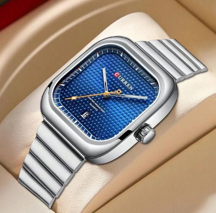 M:8460 curren Blue Dial Silver Stainless Steel Chain Analog Quartz Men's Watch. - Timecheck