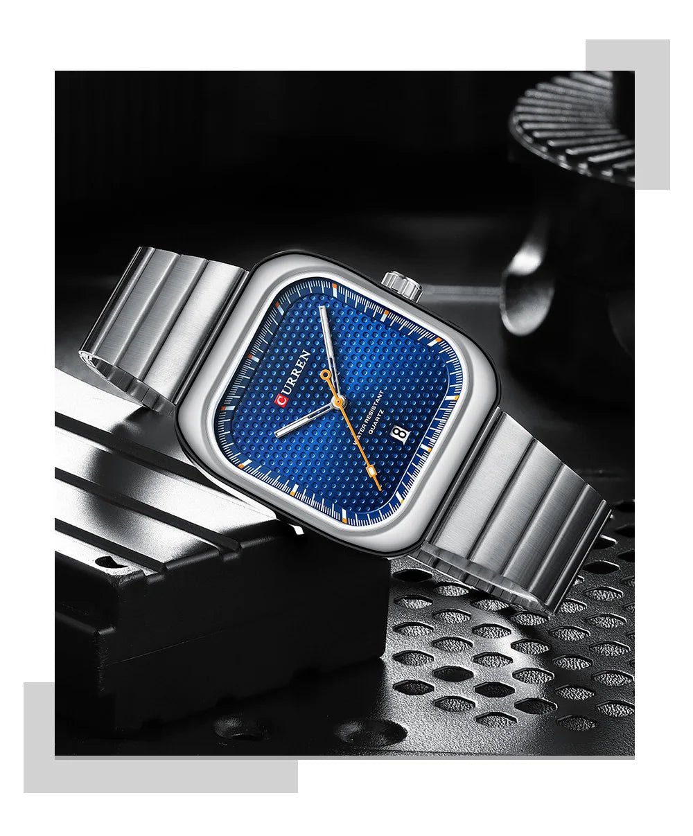 M:8460 curren Blue Dial Silver Stainless Steel Chain Analog Quartz Men's Watch. - Timecheck