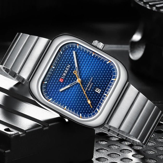 M:8460 curren Blue Dial Silver Stainless Steel Chain Analog Quartz Men's Watch. - Timecheck