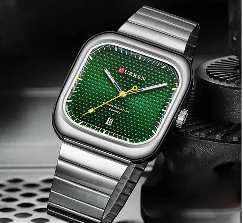 M:8460 curren green Dial Silver Stainless Steel Chain Analog Quartz Men's Watch. - Timecheck