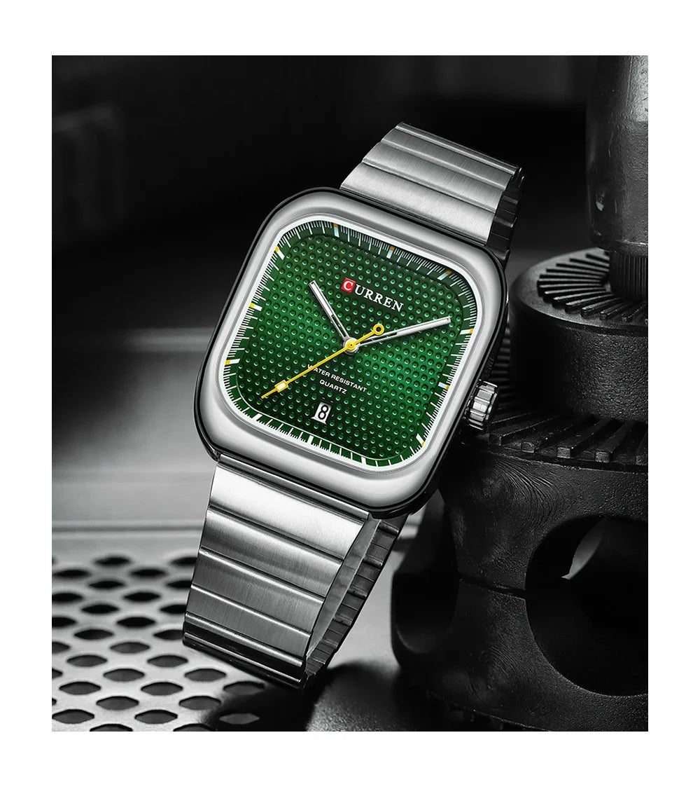 M:8460 curren green Dial Silver Stainless Steel Chain Analog Quartz Men's Watch. - Timecheck