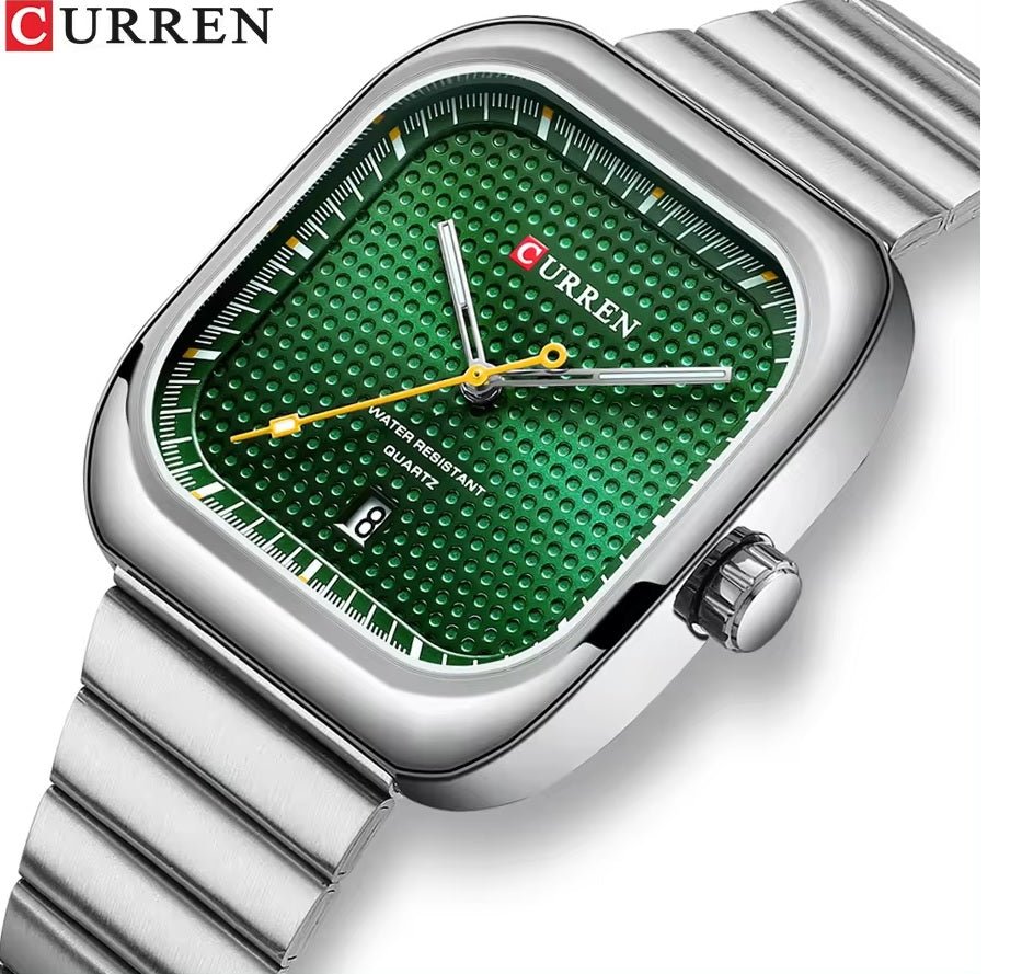 M:8460 curren green Dial Silver Stainless Steel Chain Analog Quartz Men's Watch. - Timecheck