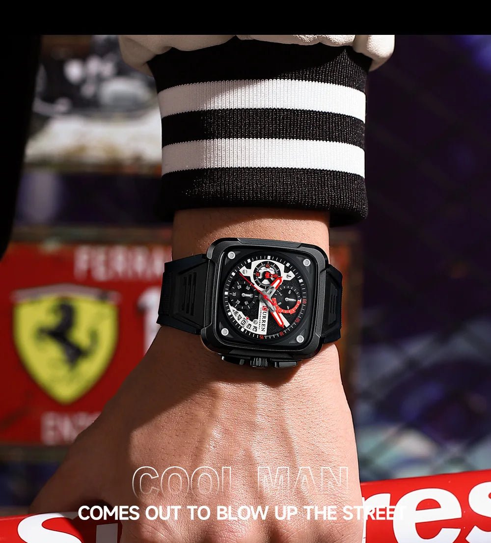 M:8461 Curren black Dial black Silicone Strap Chronograph Analog Quartz Men's Watch with brand [box&bag] - Timecheck