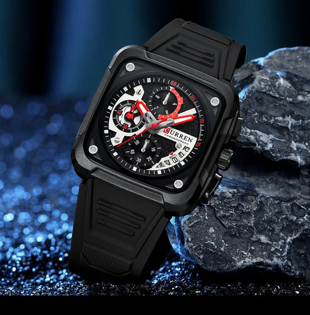 M:8461 Curren black Dial black Silicone Strap Chronograph Analog Quartz Men's Watch with brand [box&bag] - Timecheck