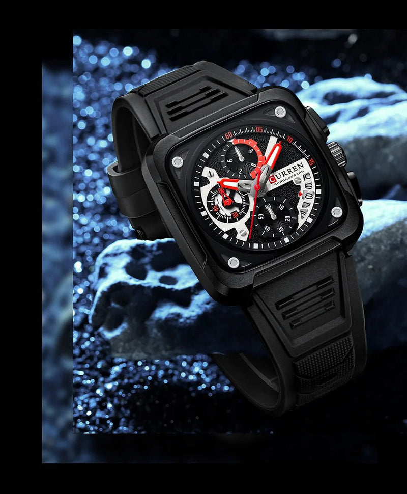 M:8461 Curren black Dial black Silicone Strap Chronograph Analog Quartz Men's Watch with brand [box&bag] - Timecheck