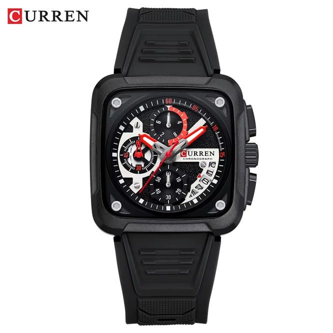 M:8461 Curren black Dial black Silicone Strap Chronograph Analog Quartz Men's Watch with brand [box&bag] - Timecheck