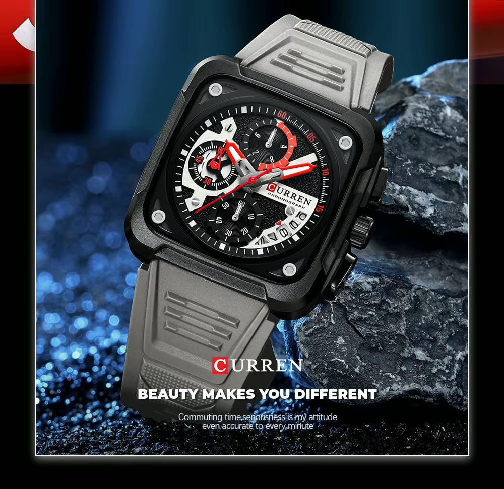 M:8461 Curren black Dial gray Silicone Strap Chronograph Analog Quartz Men's Watch with brand [box&bag] - Timecheck