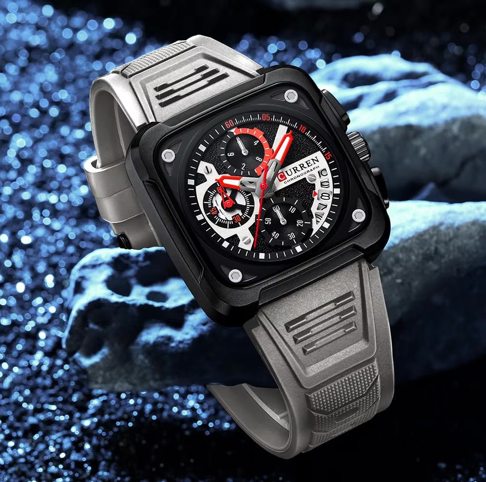 M:8461 Curren black Dial gray Silicone Strap Chronograph Analog Quartz Men's Watch with brand [box&bag] - Timecheck