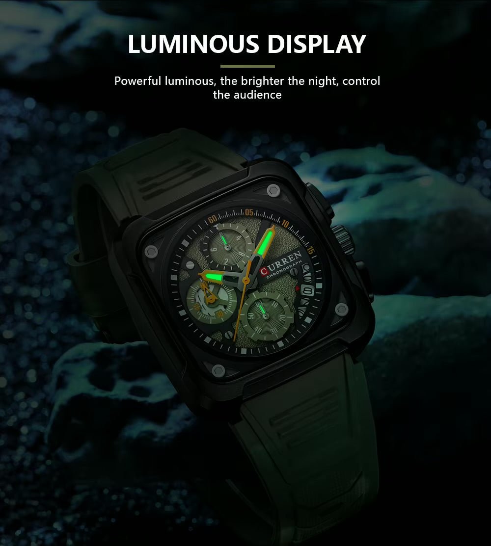 M:8461 Curren Green Dial Green Silicone Strap Chronograph Analog Quartz Men's Watch with brand [box&bag] - Timecheck